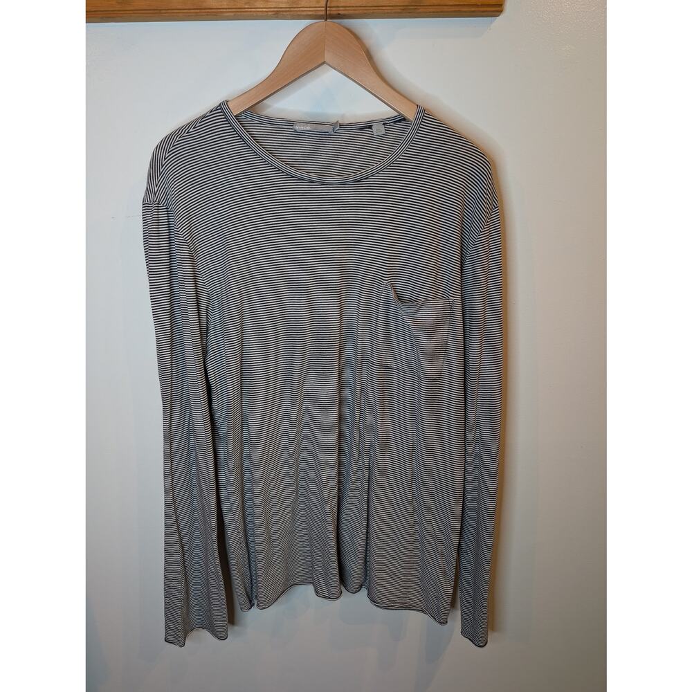 Vince Black White Stripe Long Sleeve Tee 100% Pima Cotton Luxury L